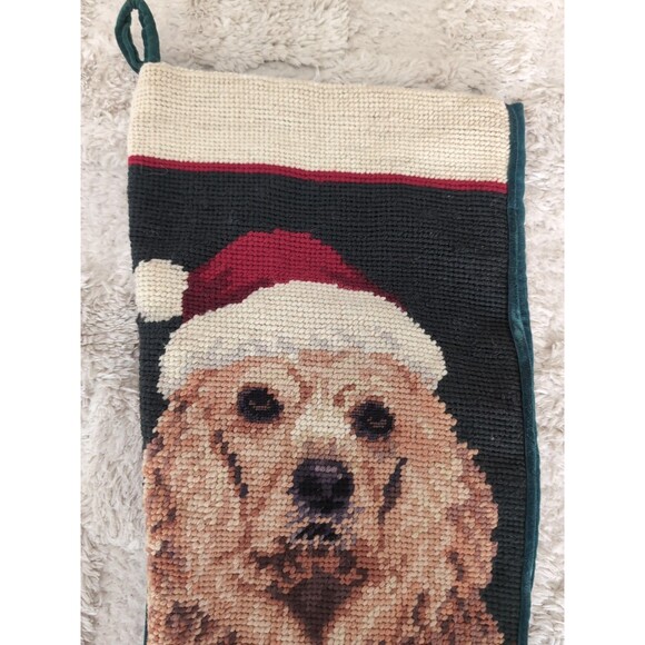 Vtg Needlepoint Christmas Stocking Cocker Spaniel Dog Holly - Picture 4 of 6